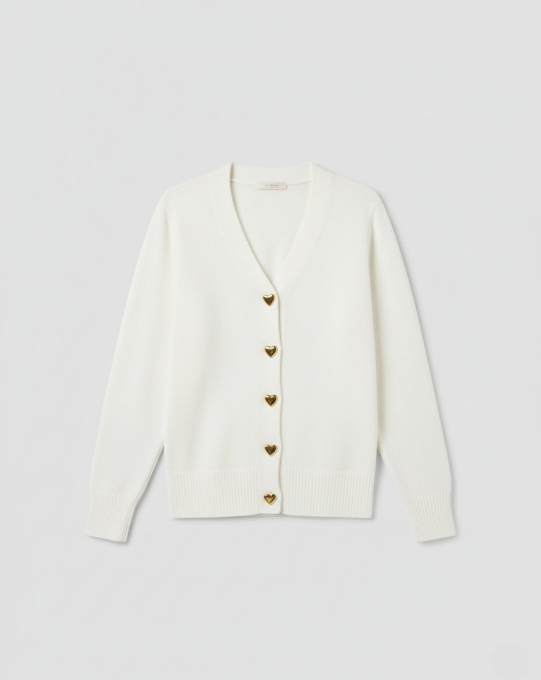 VALENTINE - Cardigan Laine Boutons Cœur Dorés - MAZZARO