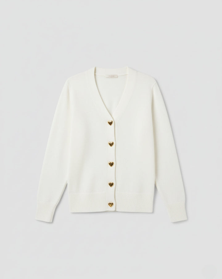 VALENTINE - Cardigan Laine Boutons Cœur Dorés - MAZZARO
