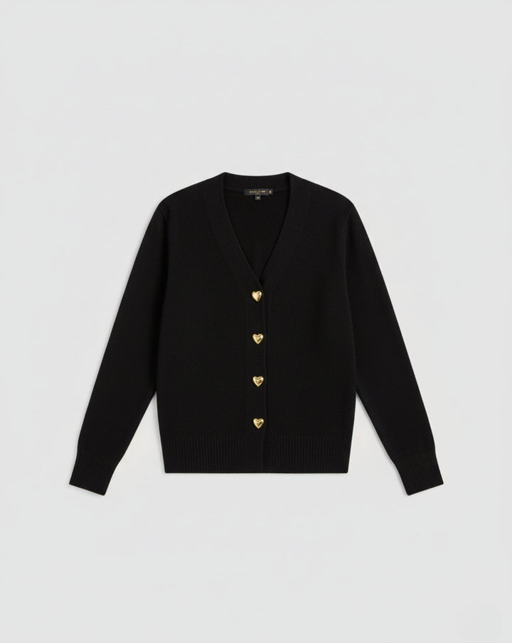 VALENTINE - Cardigan Laine Boutons Cœur Dorés - MAZZARO
