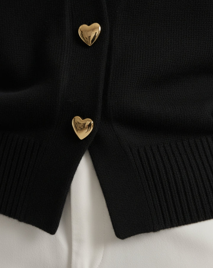 VALENTINE - Cardigan Laine Boutons Cœur Dorés - MAZZARO