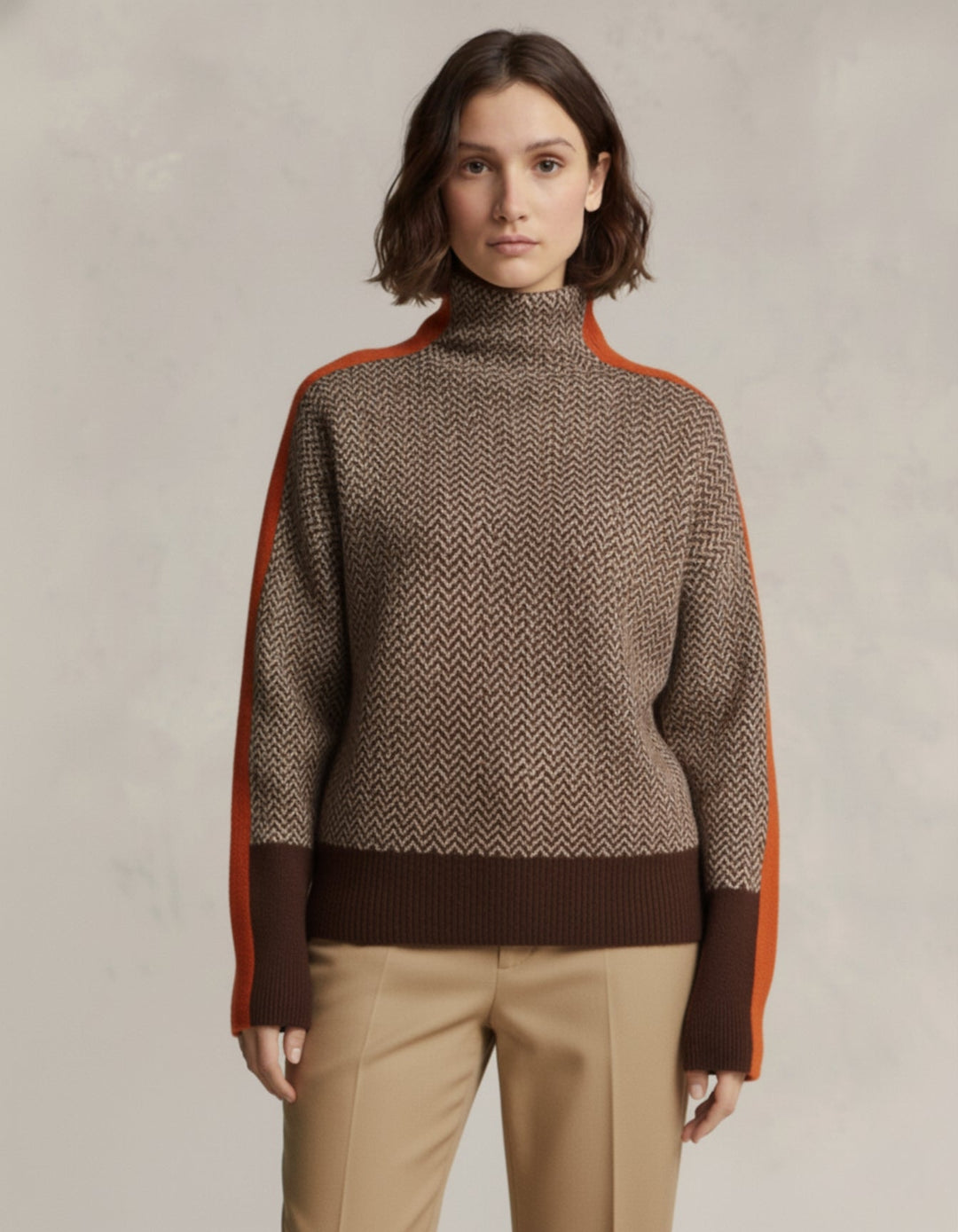 HERITAGE - Pull Col Roulé Chevron Bandes Contrastées - MAZZARO