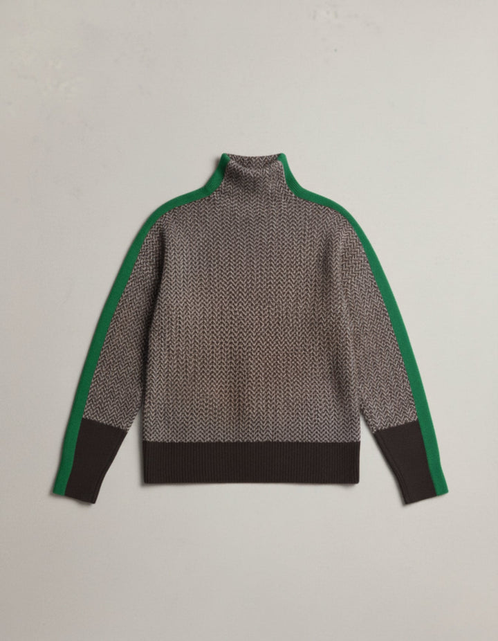 HERITAGE - Pull Col Roulé Chevron Bandes Contrastées - MAZZARO