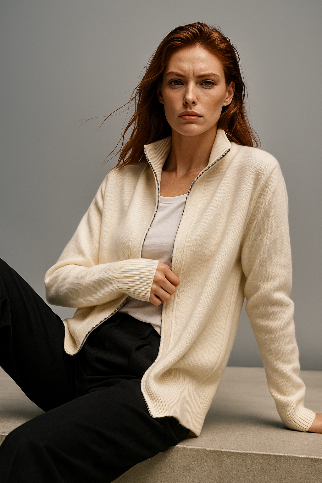 Giulia Ferrandi – Cardigan Zippé en Laine Mérinos - MAZZARO