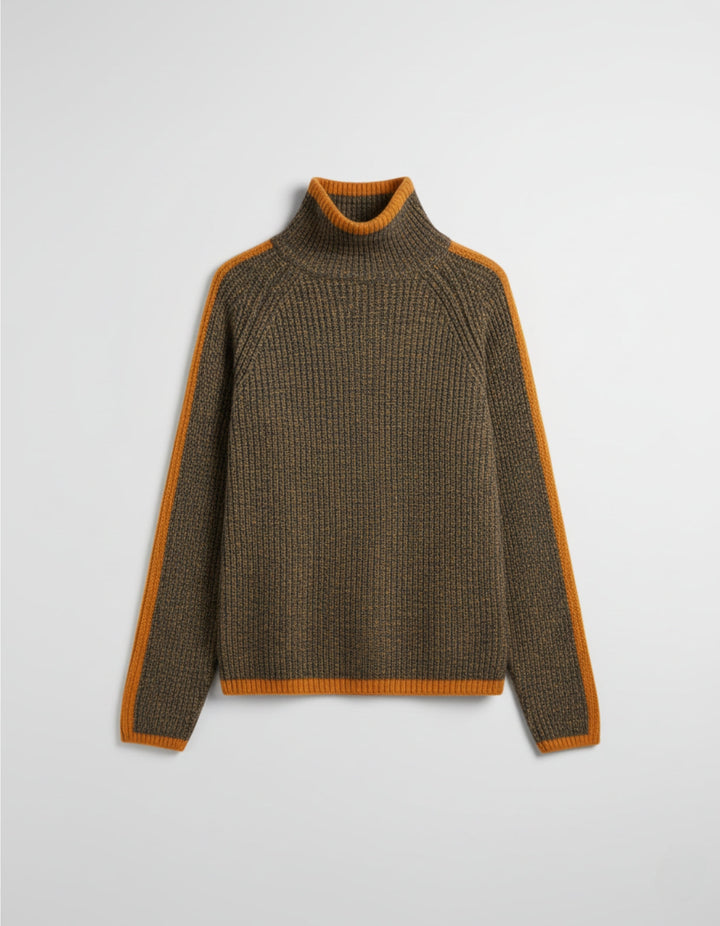 HARMONIE - Pull Col Roulé Bicolore Maille Nid d'Abeille - MAZZARO