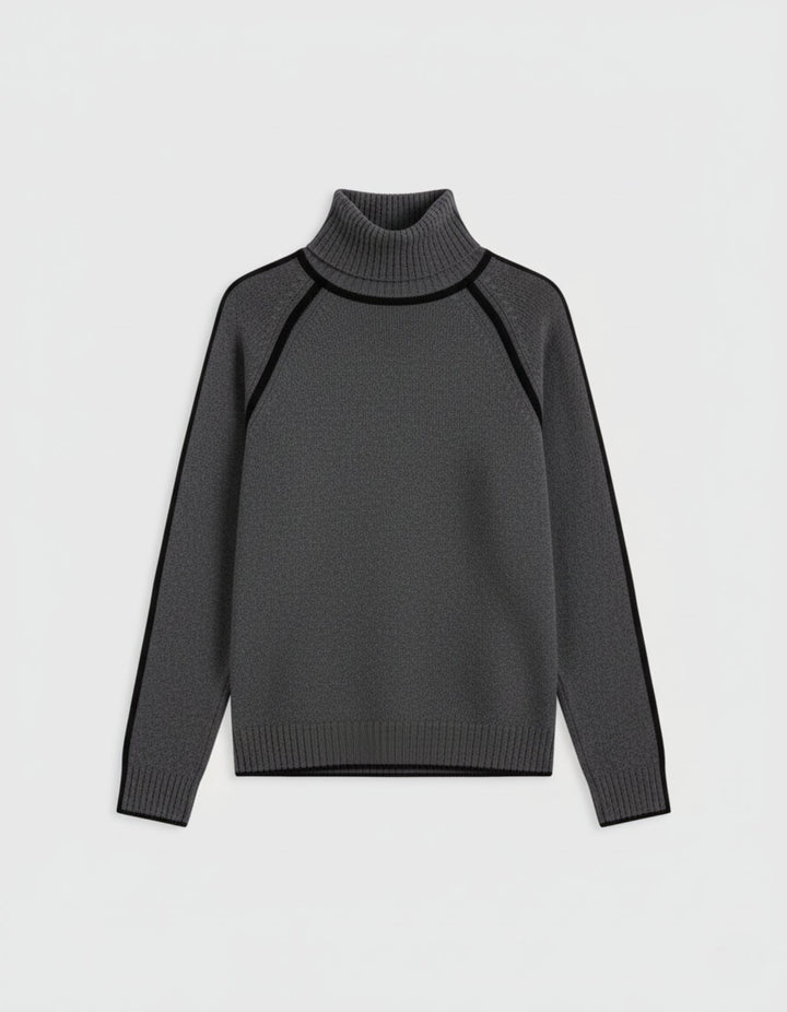 ÉLÉGANCE - Pull Col Roulé Liseré Contrasté - MAZZARO