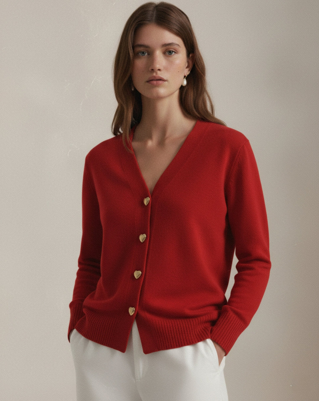 VALENTINE - Cardigan Laine Boutons Cœur Dorés - MAZZARO