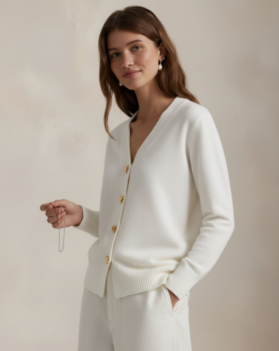 VALENTINE - Cardigan Laine Boutons Cœur Dorés - MAZZARO