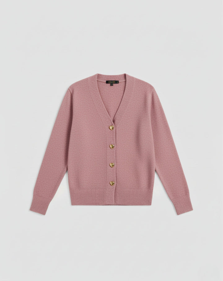 VALENTINE - Cardigan Laine Boutons Cœur Dorés - MAZZARO