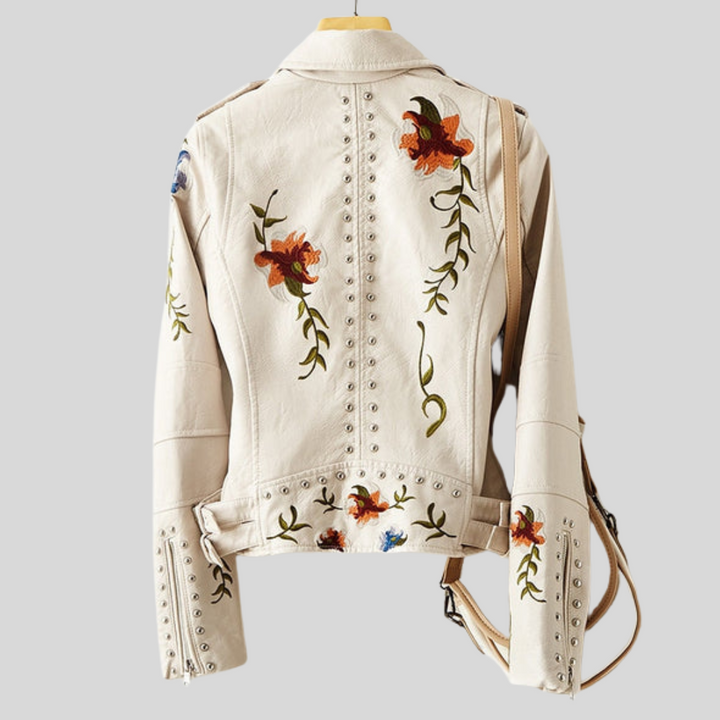 Emilia-Calou-Veste en cuir avec broderie florale rétro - MAZZARO