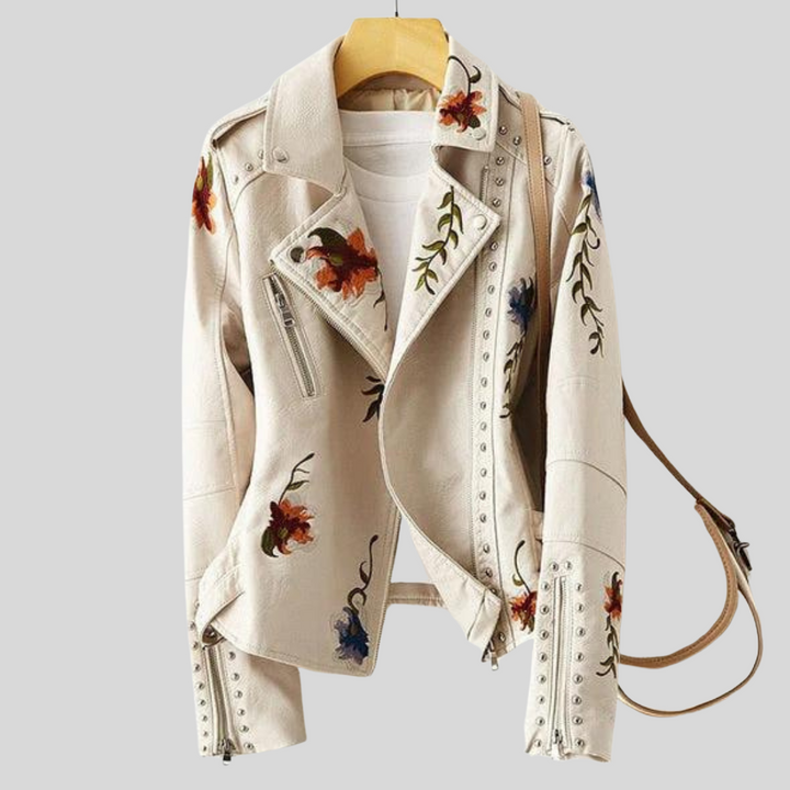 Emilia-Calou-Veste en cuir avec broderie florale rétro - MAZZARO