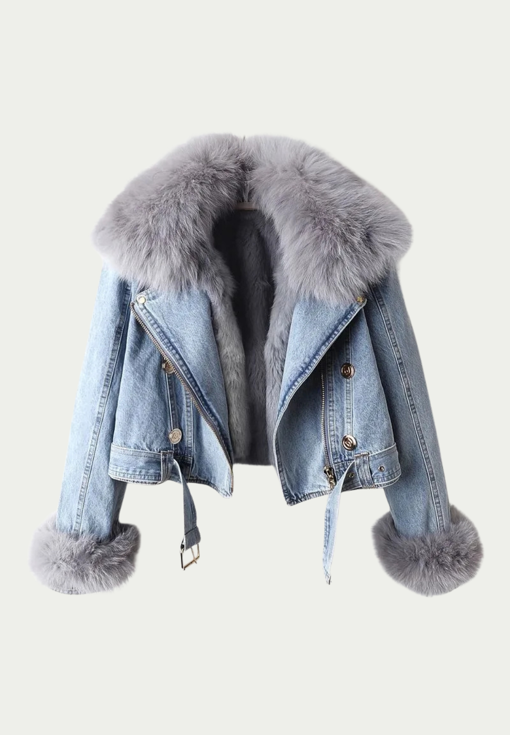 MARGAUX - Veste Denim Col Fourrure Amovible - MAZZARO