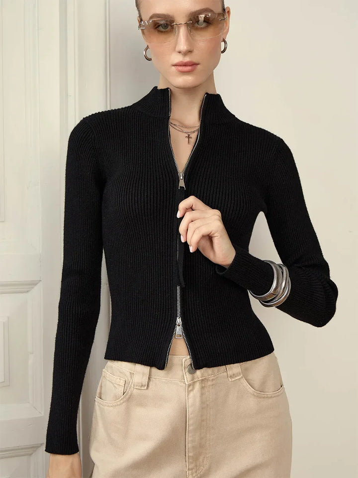 Livia – Cardigan Zip Doppiato in Cotone - MAZZARO