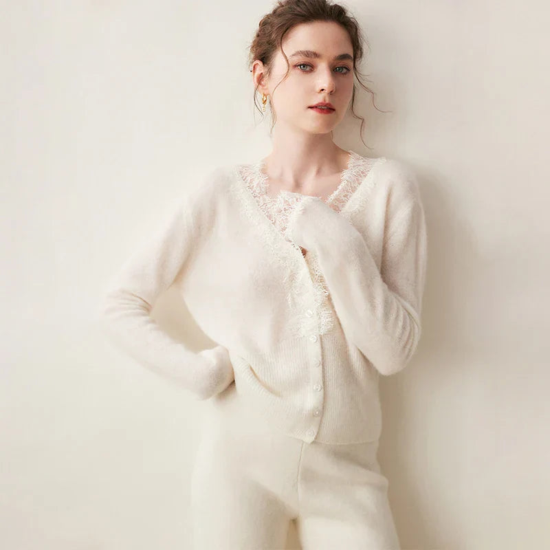 Cardigan Élise en Cachemire et Dentelle - MAZZARO