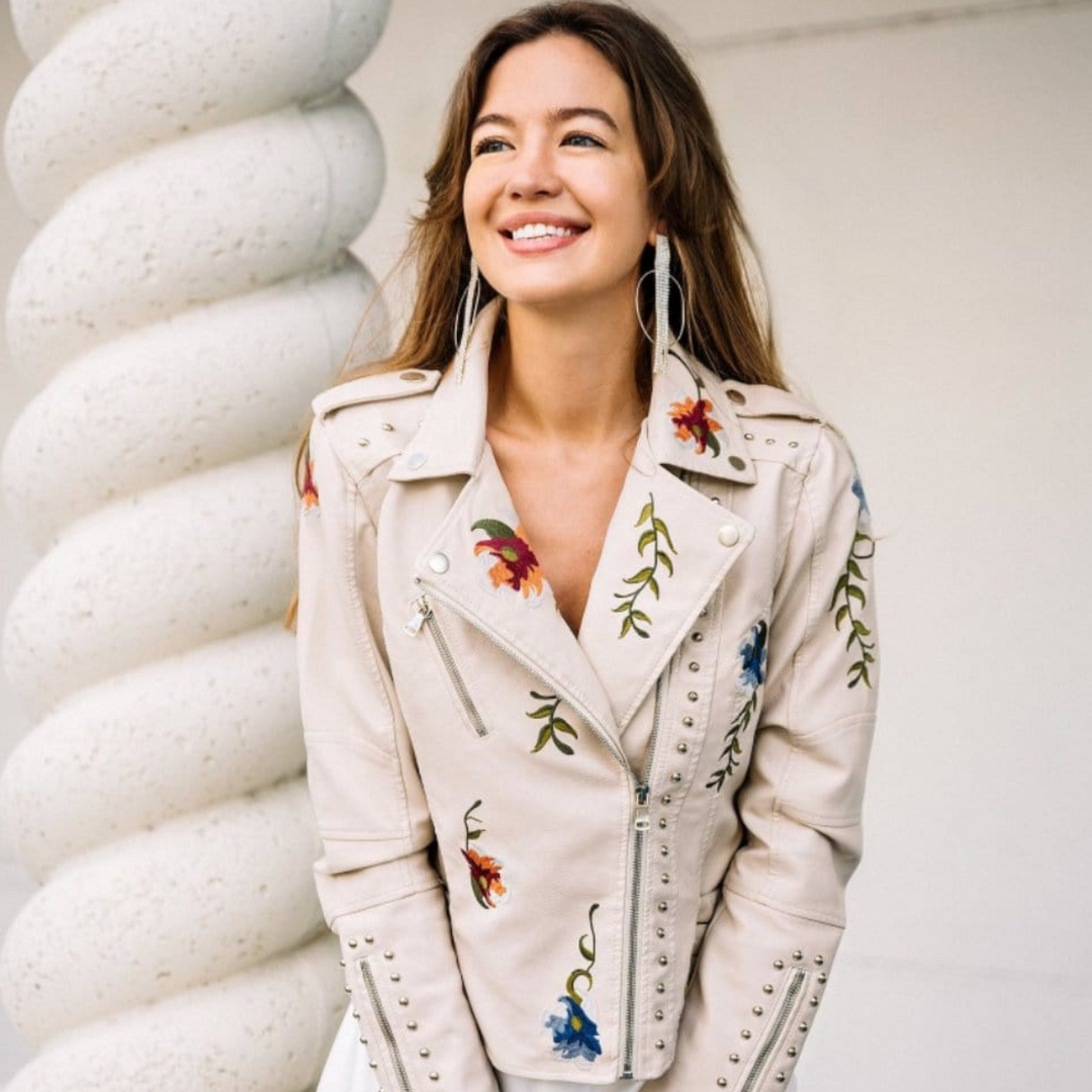 GIACCA IN PELLE EMILIA-CALOU CON RICAMO FLOREALE RÉTRO - BOZZI MILANO